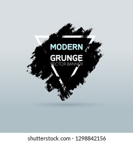 Art graphics shapes elements. Brush paint ink stroke design over triangle frame. Grunge vector illustration background.