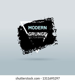 Art graphics shapes elements. Brush paint ink stroke design over triangle frame. Grunge vector illustration background.