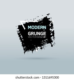 Art graphics shapes elements. Brush paint ink stroke design over triangle frame. Grunge vector illustration background.