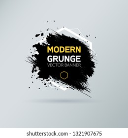 Art graphics shapes elements. Brush paint ink stroke design over hexagon frame. Grunge vector illustration background.