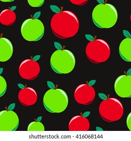 Art green and red apple back pattern seamless black