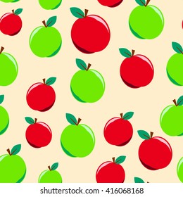 Art green and red apple back pattern seamless beige
