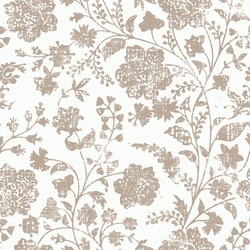 Art Grunge Vintage Floral Pattern, Paper Relief Textured Monochrome Background In Gold And Brown Colors, Rust Effect.