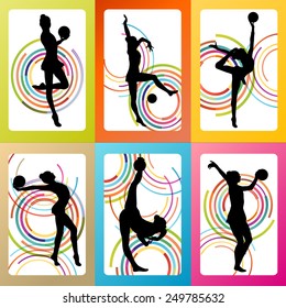 Art gymnastics with balls vector background set concept