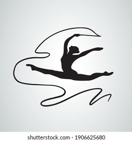 Art gymnastics with ribbon, abstract silhouette clipart vector