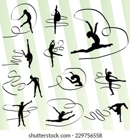 Art gymnastics with ribbon vector background set