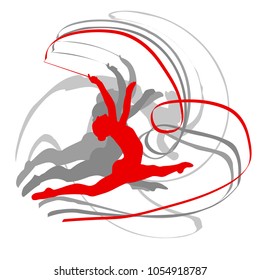 Art gymnastics with ribbon woman dance vector background concept