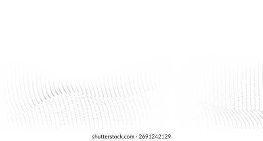Art halftone background with wavy surface made of gray dots on white abstract