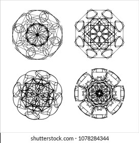 Art hand drawing original design in ornate black color silhouette style and white transparency of graphic flower snowflake or icy crystal illustration for new year, Christmas, winter season and tattoo