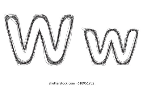 Art hand drawing sketch letter W with a white background