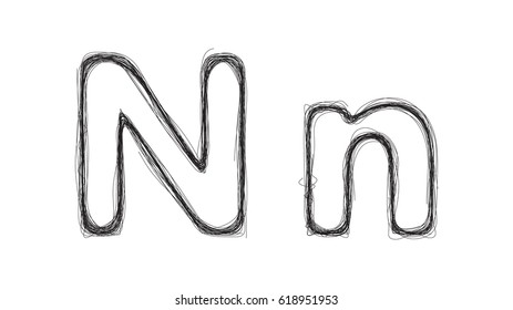 Art hand drawing sketch letter N with a white background
