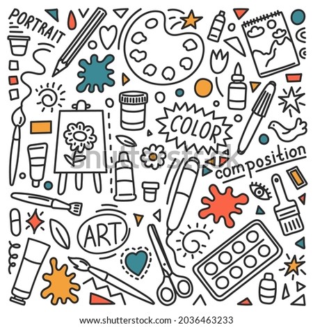Art. Hand drawn doodle. School subject.  Art education concept.