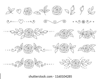 Art Hand Drawn Set Of Rose Flower Icons