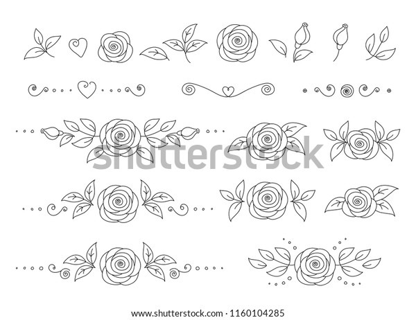 art hand drawn set of\
rose flower icons