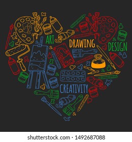 Art hand lettering and doodles elements. Vector illustration
