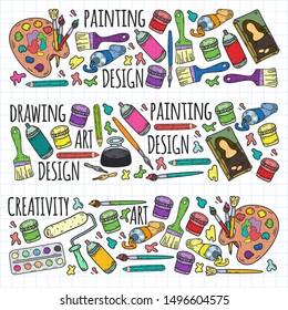 Art hand lettering and doodles elements. Vector illustration