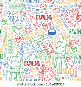 Art hand lettering and doodles elements. Vector illustration. seamless