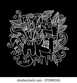 Art hand lettering and doodles elements.