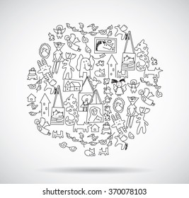 Art hand made objects toys black and white with shadow. Color vector illustration. EPS10
