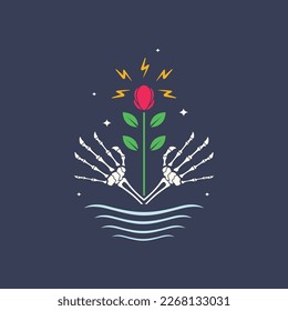 art hand skull waters flowers thunderbolt dark night logo design vector