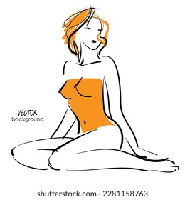 handgefertigte digitale Skizze mit schönem jungen Mädchenmodell in Bikini; Zeichnung, Grafik, einzelne Vektorgrafik; Mode, Sporttauglichkeit, Schönheit; sexy Körper