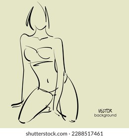 fondo de boceto digital artesanal con un hermoso modelo de chica joven en bikini; dibujo, gráfico, vector aislado; moda, fitness deportiva, belleza; cuerpo sexy