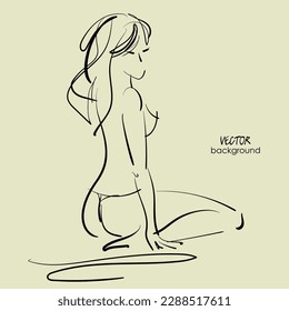 art handmade digital sketch background with beautiful young girl model topless; drawing, graphic, isolated vector; fashion, sport fitness, beauty; sexy body