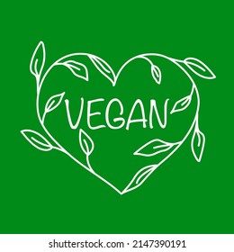 Art heart frame with leaves. Vector isolated illustration. Vegan motif.