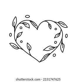 Art heart logotype with leaves. Vector isolated illustration. Vegan nature motif.