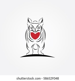the art heart in owl icon element logo