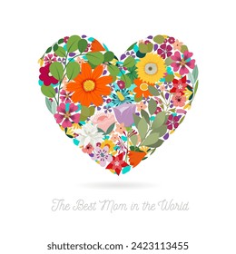 Art heart shape for your design. Best Mom concept. Full Vector Invite or Greeting Card Template
