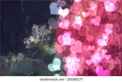 Art hearts brush strokes background. Vector version