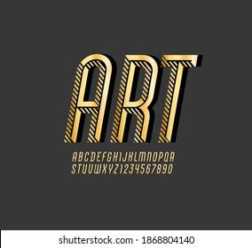 Art high font, retro alphabet sans serif, italic letters from A to Z and numbers from 0 to 9 for you designs, vector illustration
