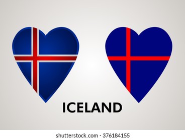 Art Iceland flag heart set vector