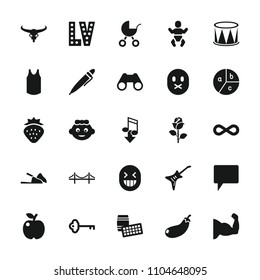 Art icon. collection of 25 art filled icons such as strawberry, bull skull, baby girl, vegas, apple, lotto, binoculars, chat, guitar. editable art icons for web and mobile.