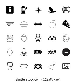 Art icon. collection of 25 art filled and outline icons such as bridge, slot machine, taco, battery, backpack, picture, table lamp. editable art icons for web and mobile.