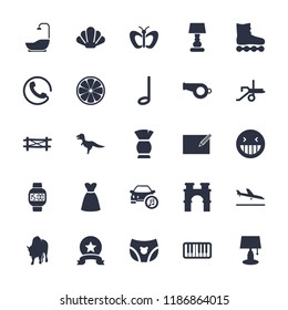 Art icon. collection of 25 art filled icons such as fence, plane landing, call, buffalo, arch, butterfly, brush, dress, table lamp. editable art icons for web and mobile.