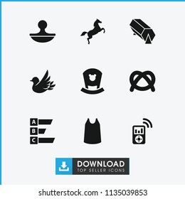 Art icon. collection of 9 art filled icons such as singlet, pretzel, stamp, horse, mp3 player, statistic, baby bed, lottery. editable art icons for web and mobile.