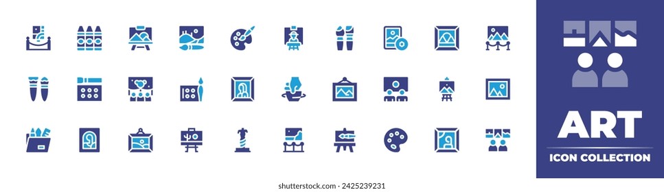 Art icon collection. Duotone color. Vector and transparent illustration. Containing paint, gallery, palette, picture, sculpture, painting, brush, craft, gallery, design, art museum, art.