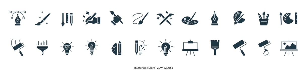 Icono de arte, creatividad y conjunto de iconos de pintura vector