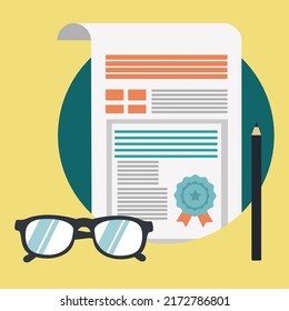 art icon illustration symbol of work agreement business with paper and glasses
