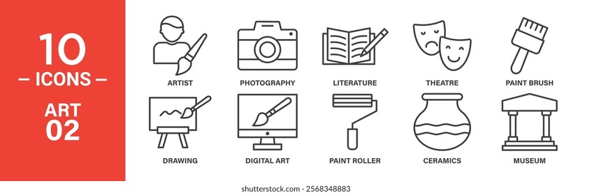 Art Icon Set: 10 Editable Vector Icons Representing Creativity and Culture.