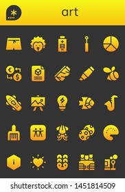 art icon set. 26 filled art icons.  Collection Of - Swim shorts, Winter, Hedgehog, Battery, Mirror, Pie chart, Money exchange, 3d, Safety glasses, Highlighter, Swarm, Skateboard