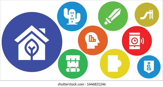 art icon set. 9 filled art icons.  Simple modern icons about  - Eco, Cactus, Sword, Backpack, Smartphone, Mind, Toboggan, Information