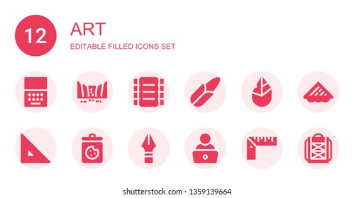 art icon set. Collection of 12 filled art icons included Smartphone, Waterfall, Ribs, Corn, Hand axe, Ruler, Cookies, Pen, Read, Sandwich, Backpack