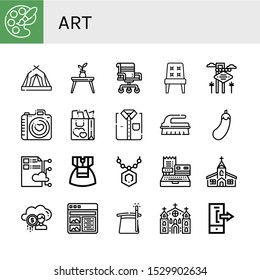 art icon set. Collection of Palette, Tent, Table, Chair, Las vegas, Love, Shirt, Brush, Eggplant, Cloud, Dress, Pendant, Cashier, Church, Article, Magician, Logout icons