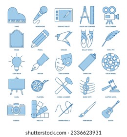 Art icon set, Design and drawing symbols collection, logo illustrations, art and entertainment signs pictograms package isolated vector illustration