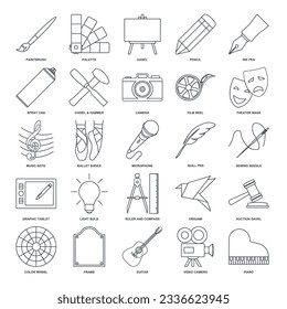 Art icon set, Design and drawing symbols collection, logo illustrations, art and entertainment signs pictograms package isolated vector illustration