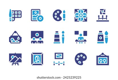 Art icon set. Duotone color. Vector illustration. Containing palette, art, art show, painting, museum, canvas.