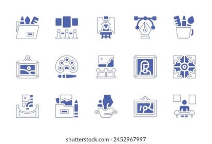 Art icon set. Duotone style line stroke and bold. Vector illustration. Containing pencil case, vector, exhibition, gallery, painting, craft, design, museum, portfolio, abstract, art.